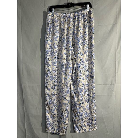 Uniqlo Pants Womens Large Beige Floral Satin Pockets Cottagecore Boho Wide Leg - Picture 5 of 9